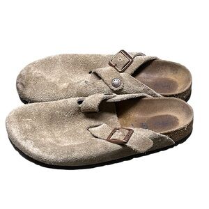 Birkenstock Boston slip on clogs in taupe suede boho comfort